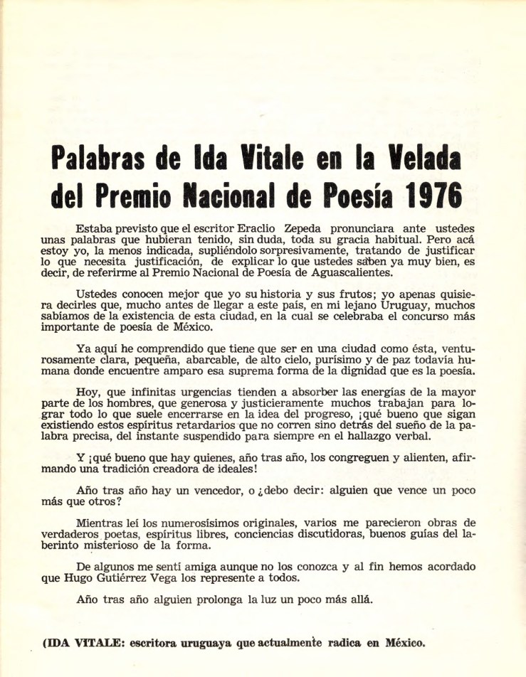 Ida Vitale, Aguascalientes